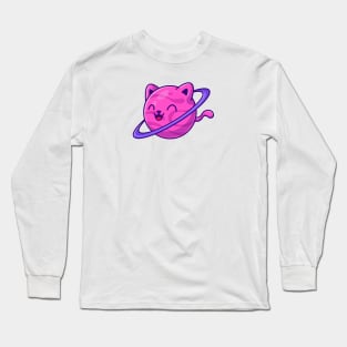 Cute Cat Planet Cartoon Long Sleeve T-Shirt